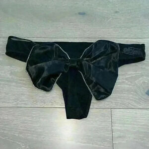 Victoria's Secret Big Bow Satin rhinestone Thong Panty sz XL black